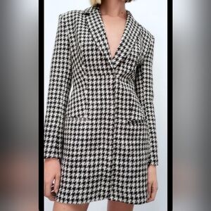 New With Tags ZARA STRUCTURED BLAZER DRESS Black&white SIZE M